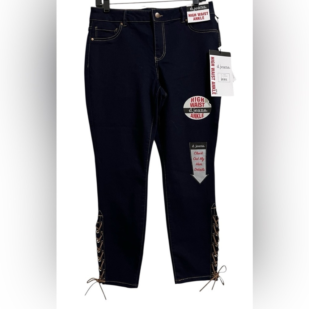 NWT D. Jeans Women's High Rise Ankle Jeans Dark Blue Wash Lace Up Leg 12